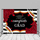 Aperturee - Black White Stripe Pearl Red Rose Grad Photo Backdrop